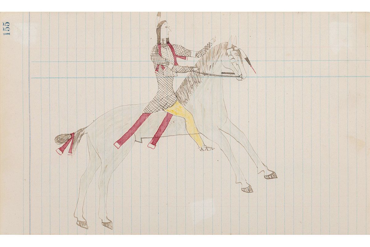 Wanbli Hito (Roan Eagle) Ledger Art, Lakota - Donald Ellis Gallery